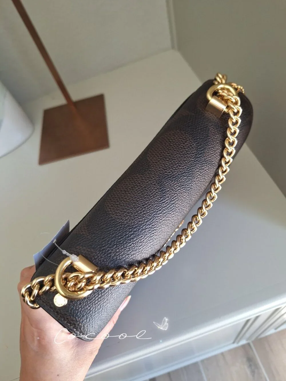 NWT Coach Klare Crossbody Chain Strap Bag Gold Walnut Tan Leather Canvas CY678
